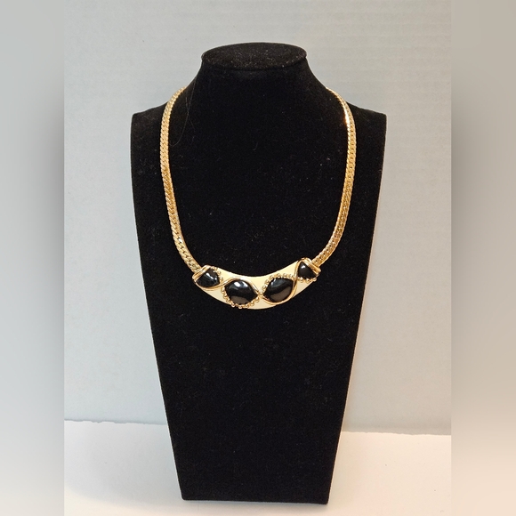 Gold Tone Choker Necklace Set with Black Accents - Picture 2 of 8